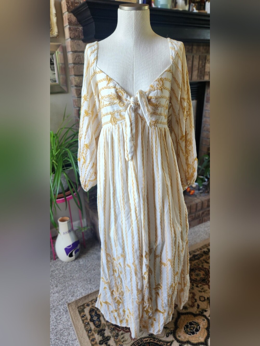 Anthropologie Embroidered Sweetheart Maxi Dress